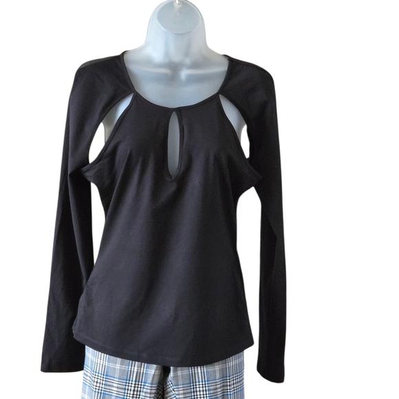 BCBGMAXAZRIA Black Cutout Keyhole Long Sleeve Top Size Medium - Picture 2 of 8